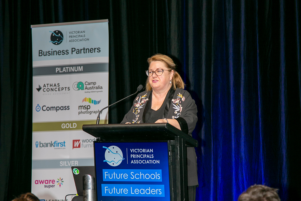 The Hon. Natalie Hutchins, Minster for Education and Minister for Women, presenting the opening speech at the 2023 VPA Leadership Conference
